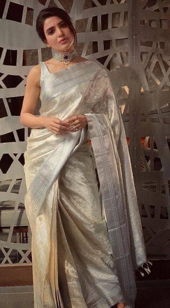 Soft Tissue Silk Saree Traditional Wear Designer Silver Saree With Blouse