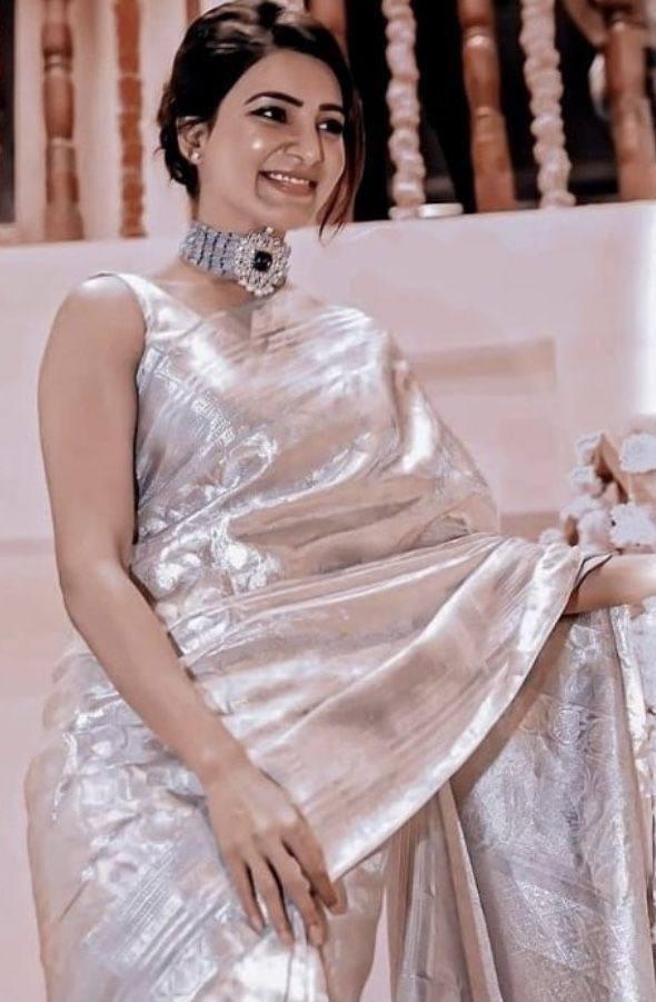 Soft Tissue Silk Saree Traditional Wear Designer Silver Saree With Blouse