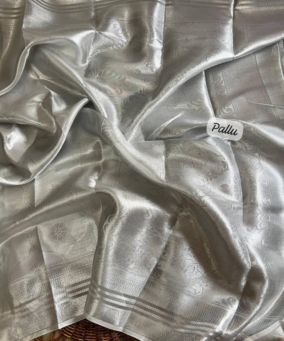 Soft Tissue Silk Saree Traditional Wear Designer Silver Saree With Blouse