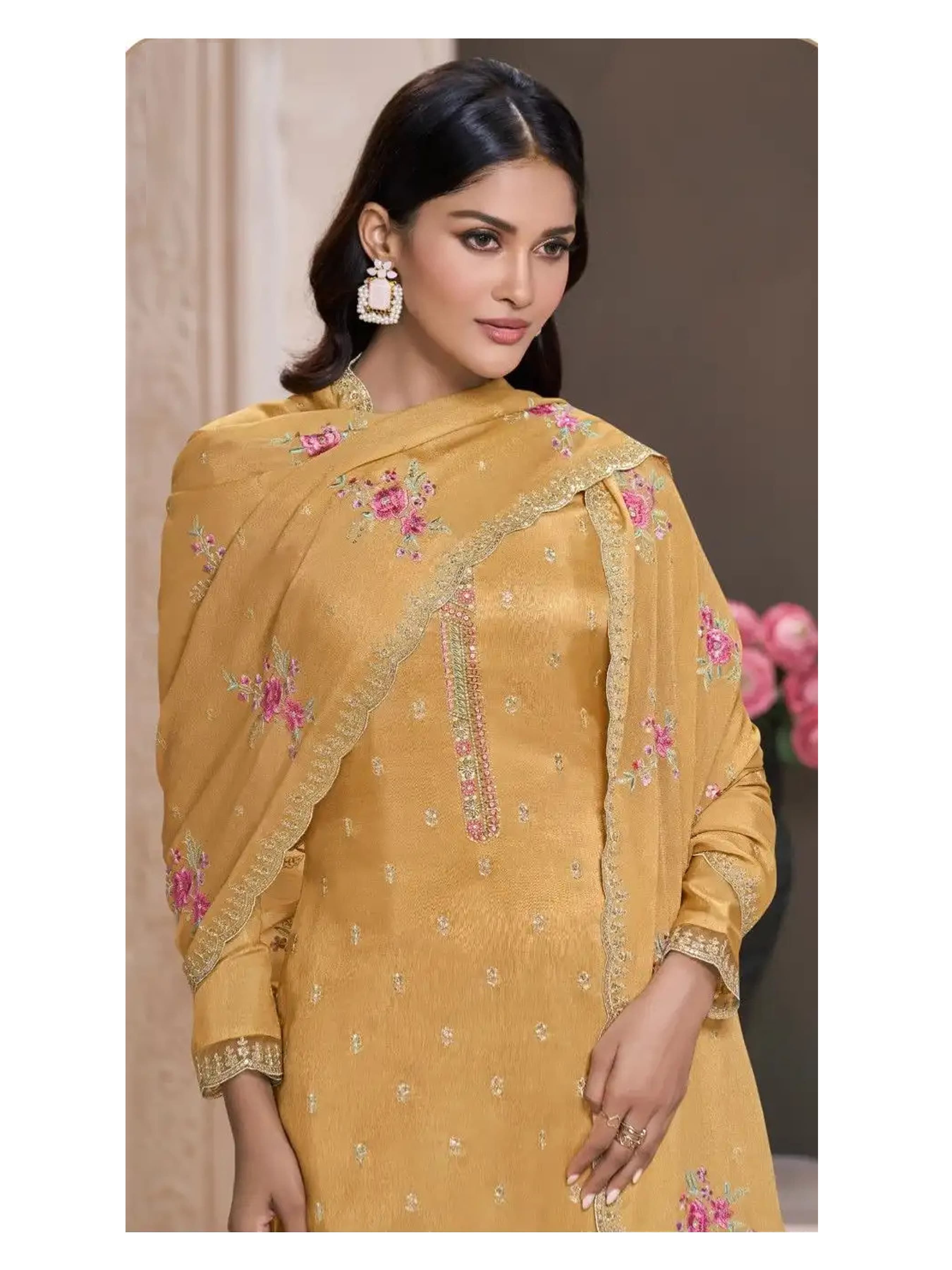 Heavy Monga Silk Designer Traditional Wear Top Bottom With Dupatta