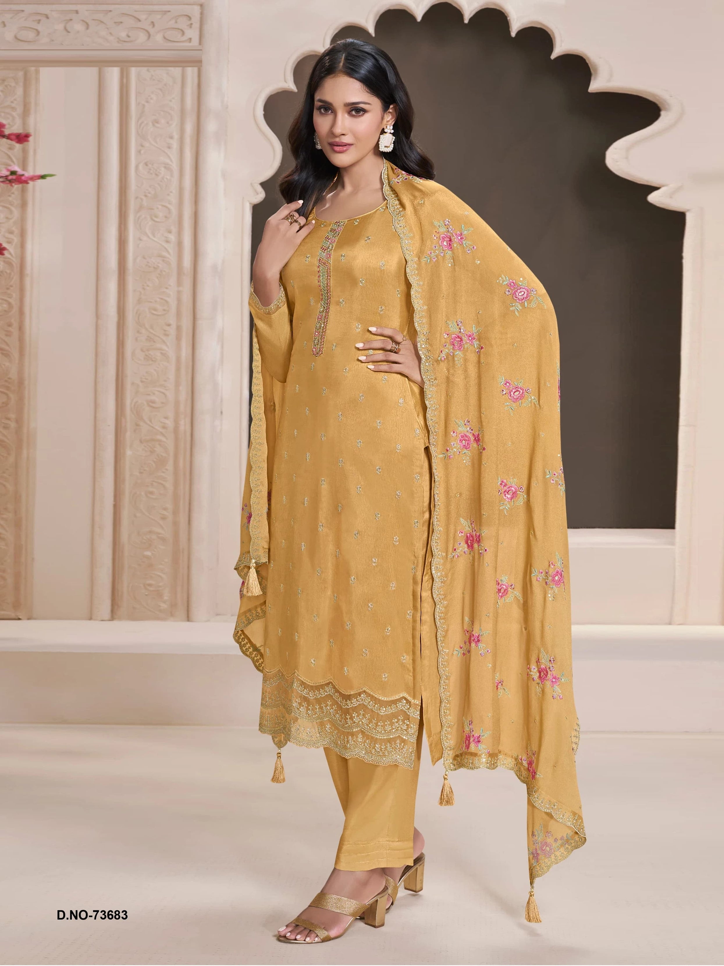 Heavy Monga Silk Designer Traditional Wear Top Bottom With Dupatta