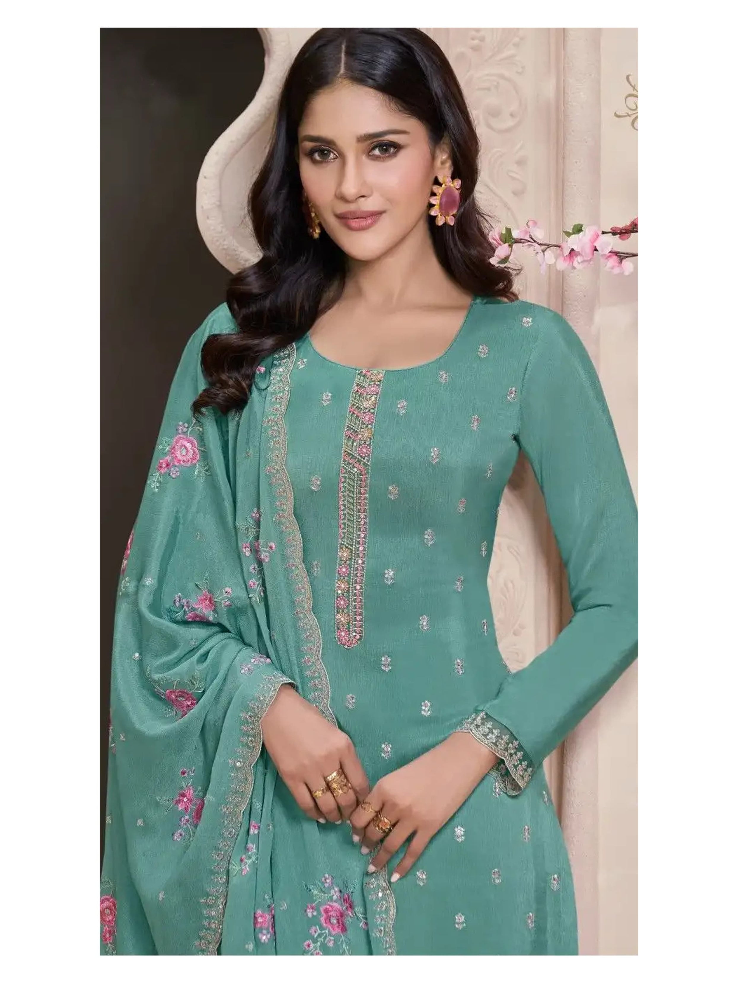 Heavy Monga Silk Designer Traditional Wear Top Bottom With Dupatta