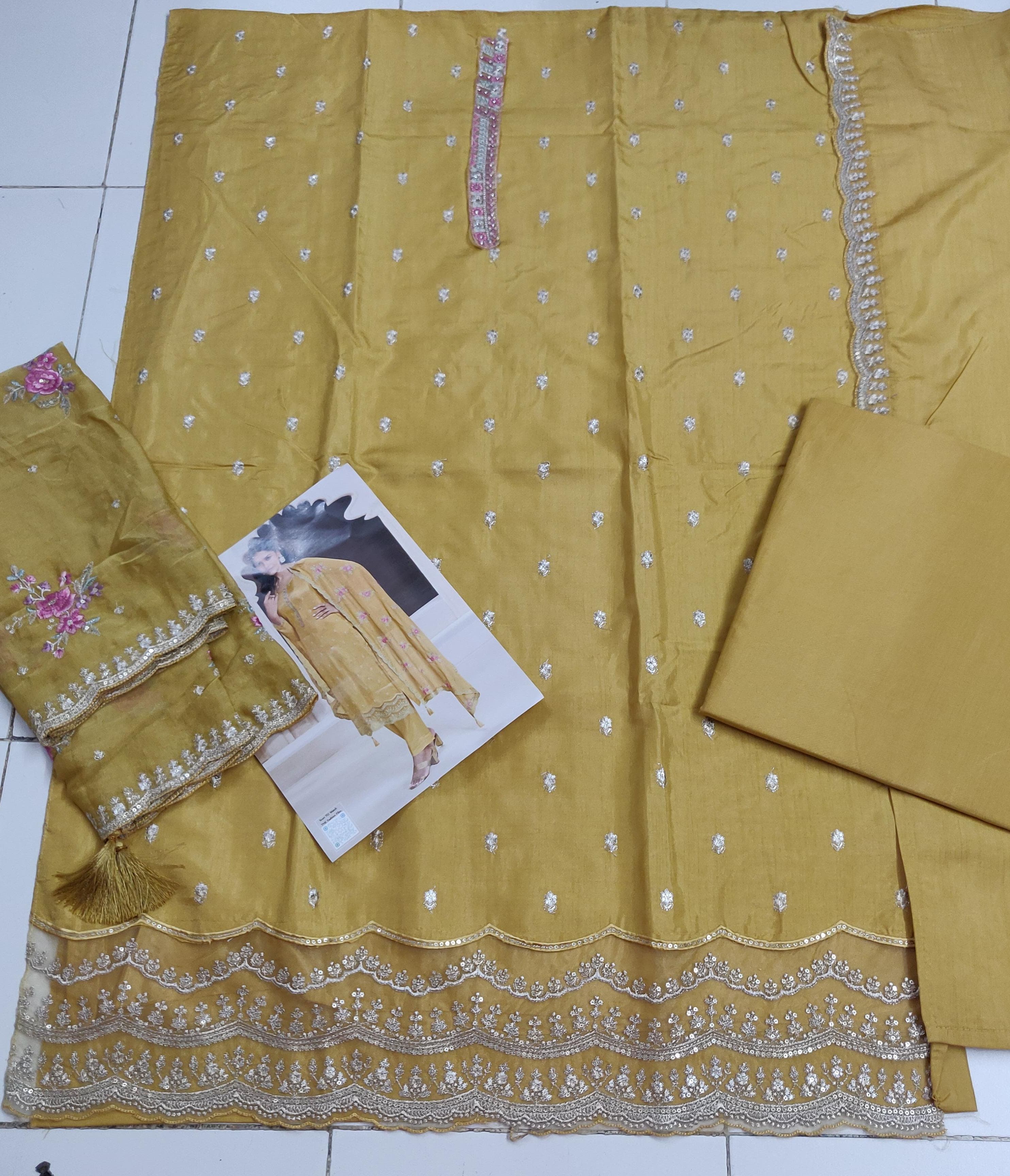 Heavy Monga Silk Designer Traditional Wear Top Bottom With Dupatta