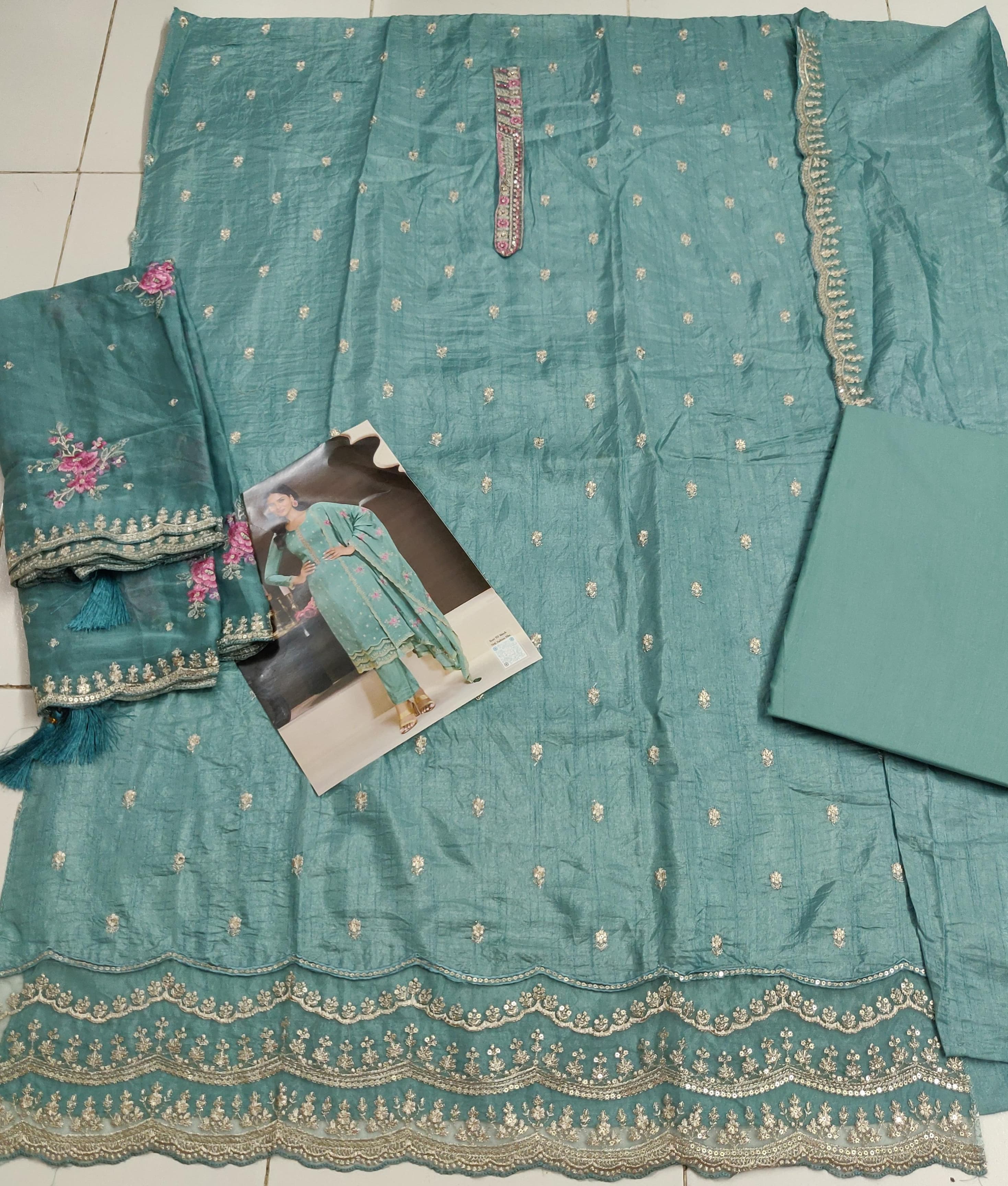 Heavy Monga Silk Designer Traditional Wear Top Bottom With Dupatta