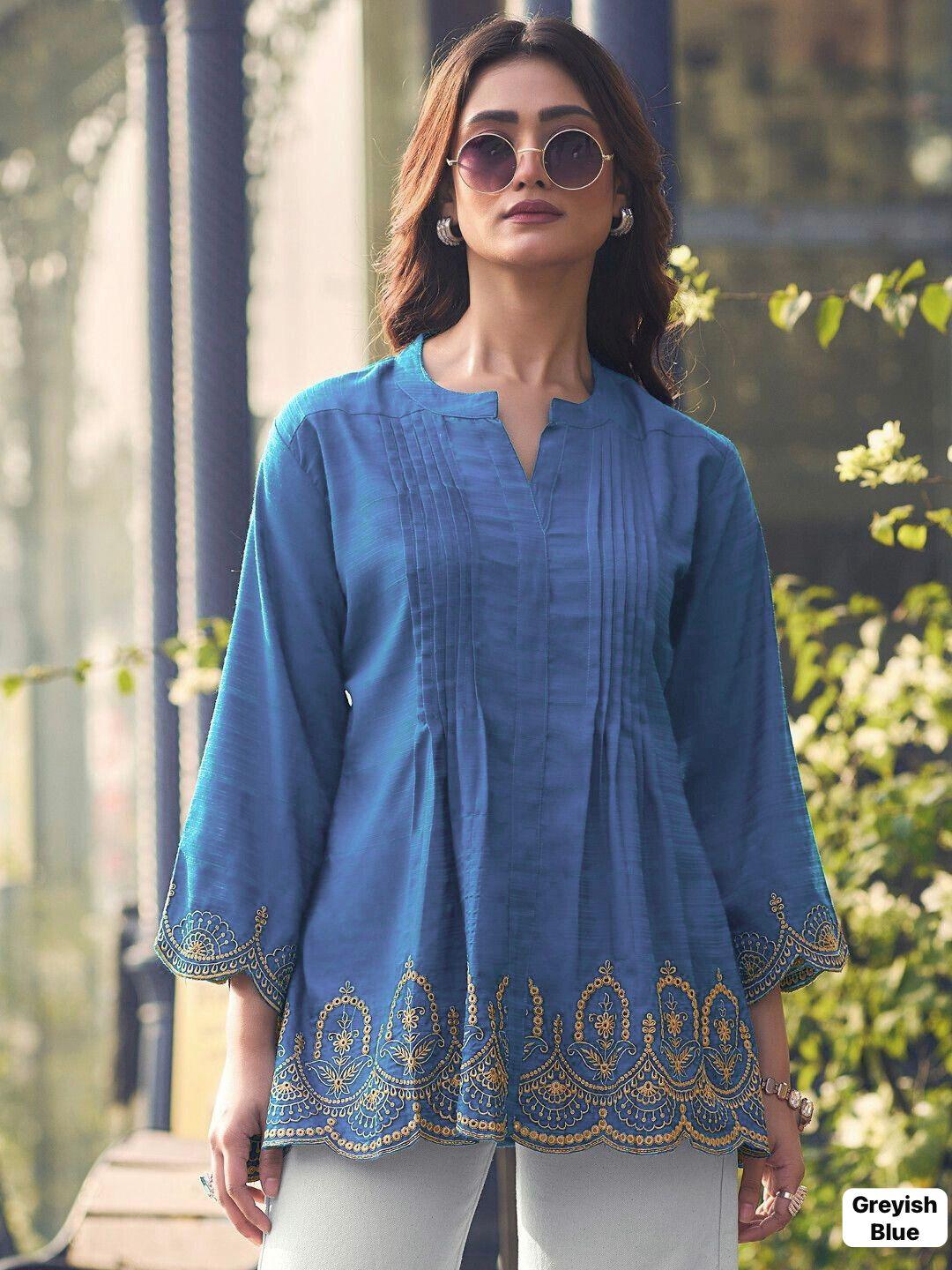 Fancy Heavy Rayon Slub With Embroidery Cut Work Kurti For Women's