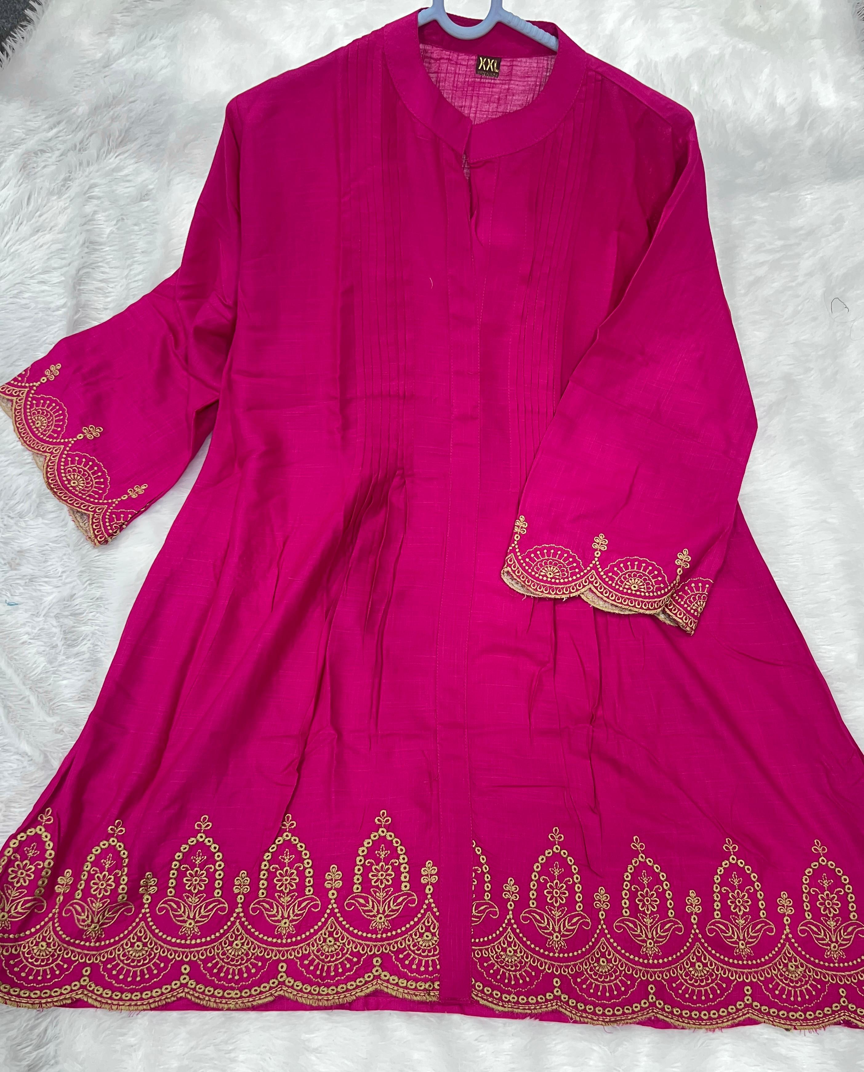 Fancy Heavy Rayon Slub With Embroidery Cut Work Kurti For Women's