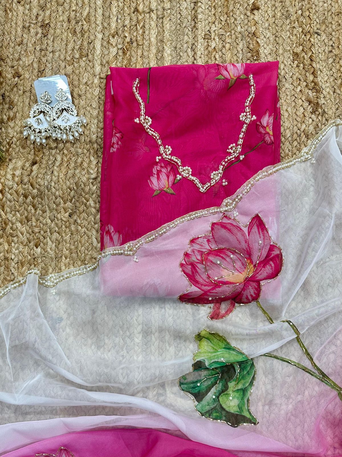 Soft Tebi Silk Two Color Shaded Beautiful Flower Printed Sari With Blouse