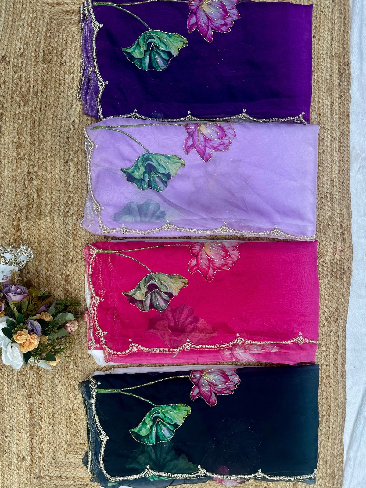 Soft Tebi Silk Two Color Shaded Beautiful Flower Printed Sari With Blouse