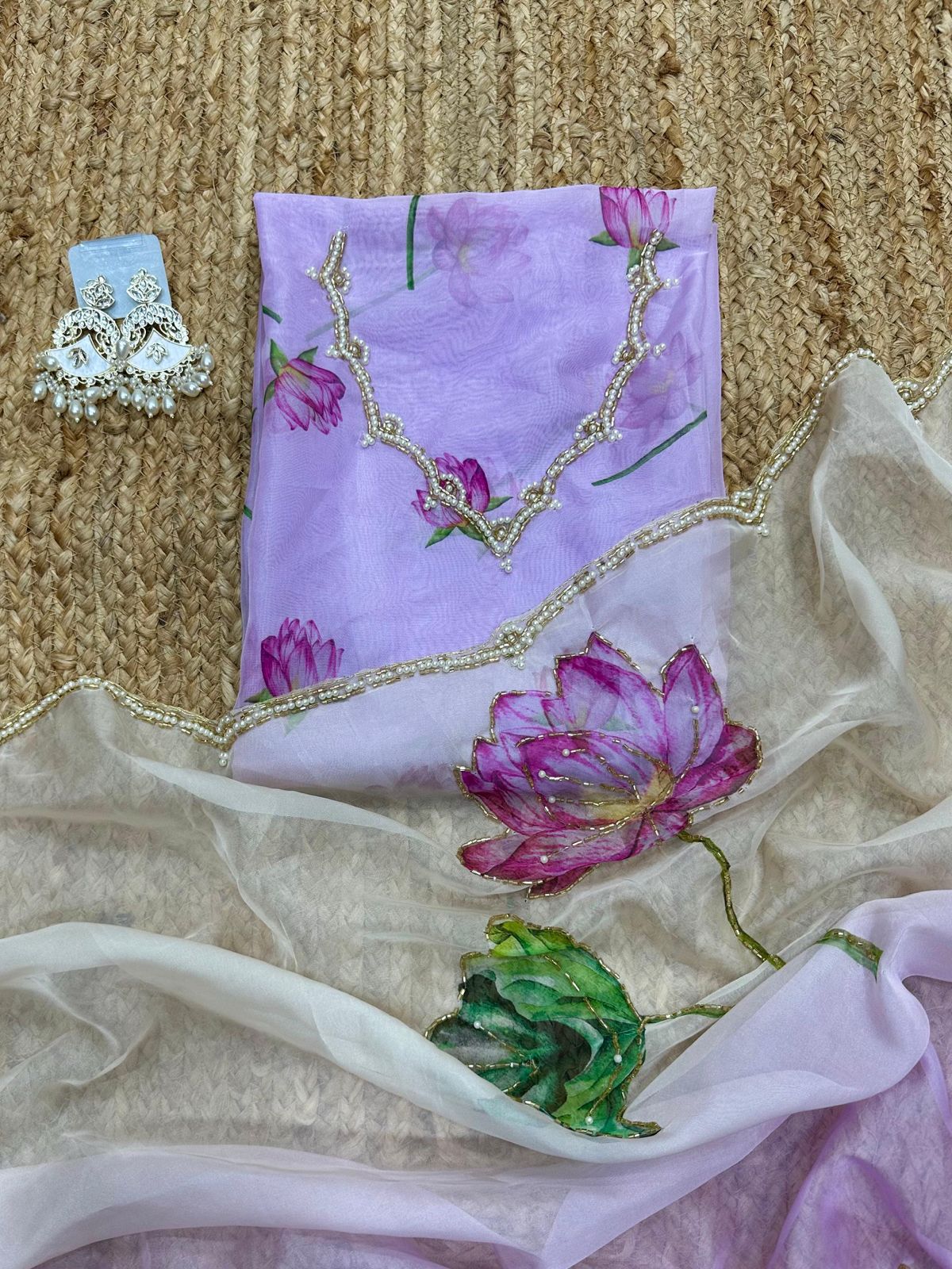 Soft Tebi Silk Two Color Shaded Beautiful Flower Printed Sari With Blouse