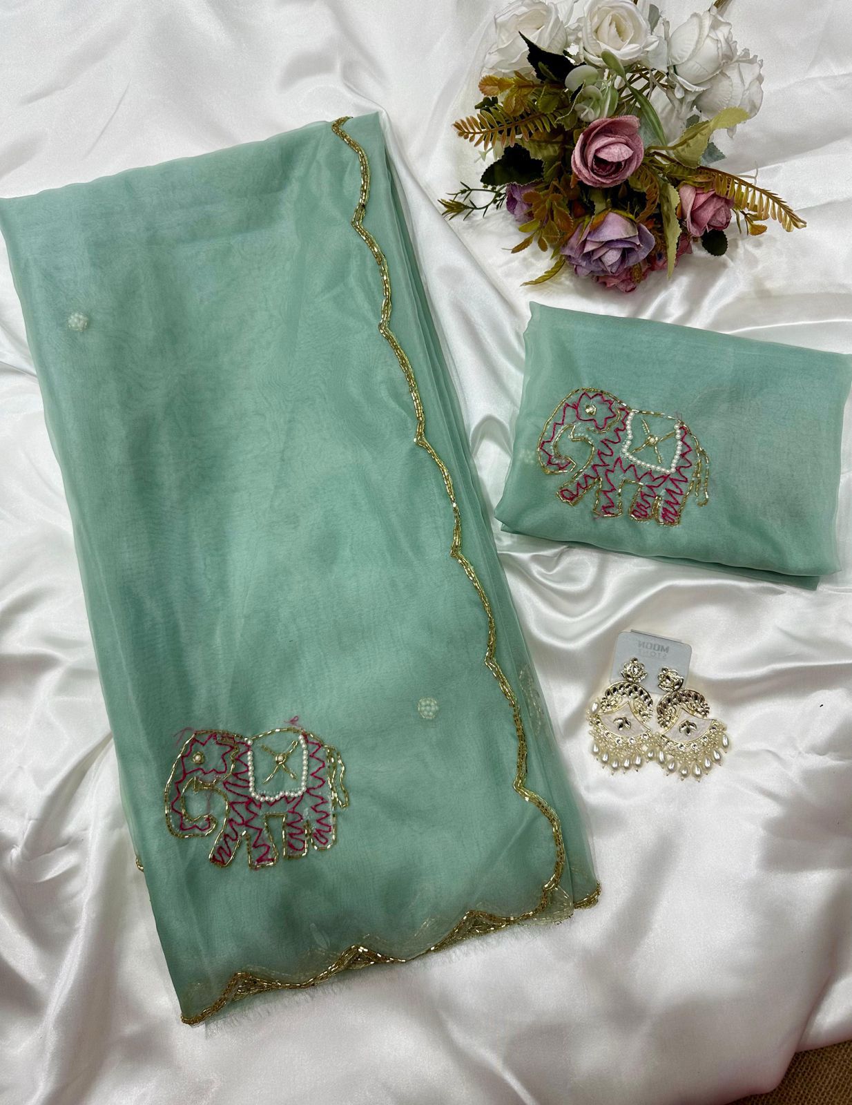 Soft Pure Organza Printed Beautiful Sari, Party Wear Saree With Blouse