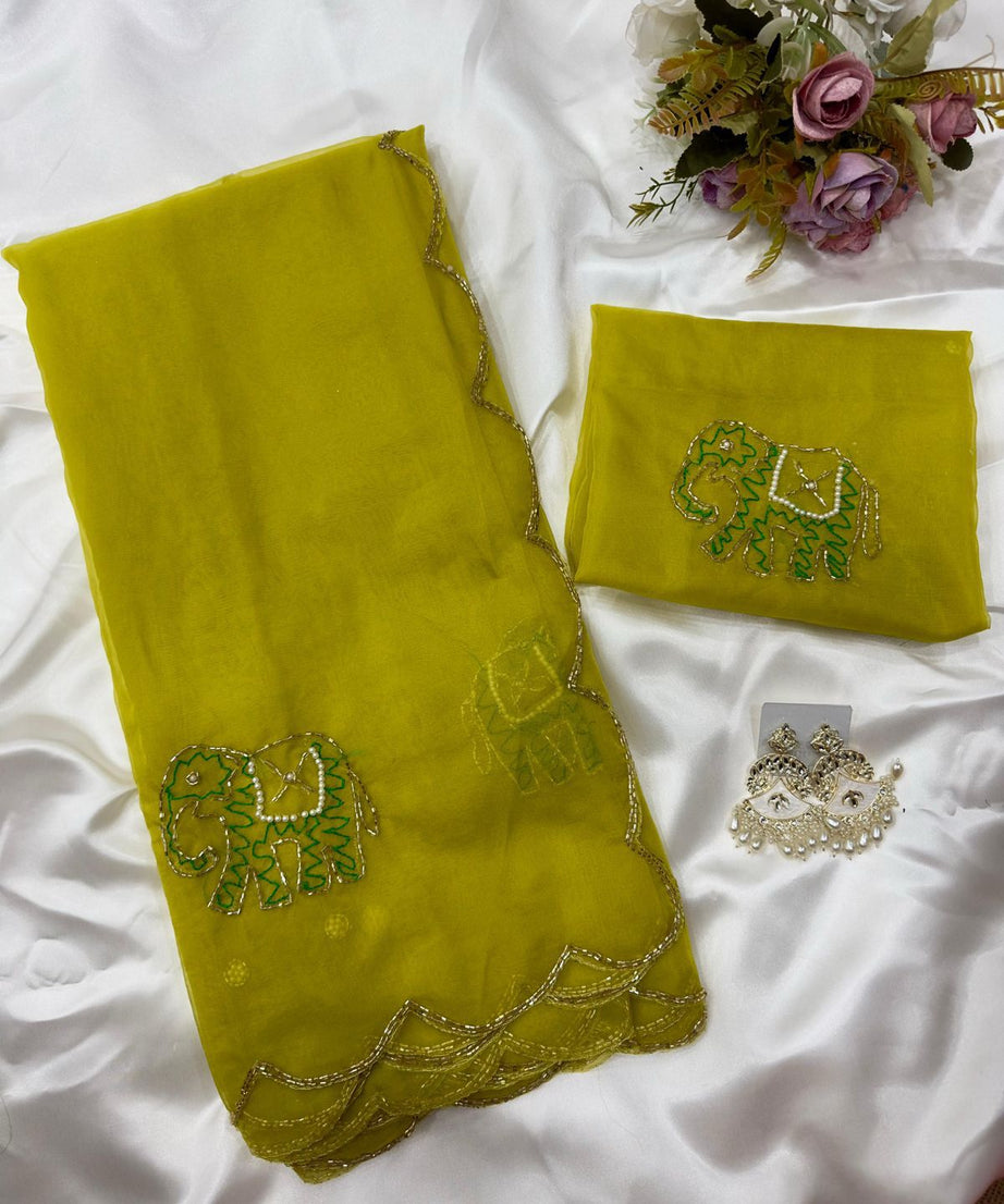 Soft Pure Organza Printed Beautiful Sari, Party Wear Saree With Blouse