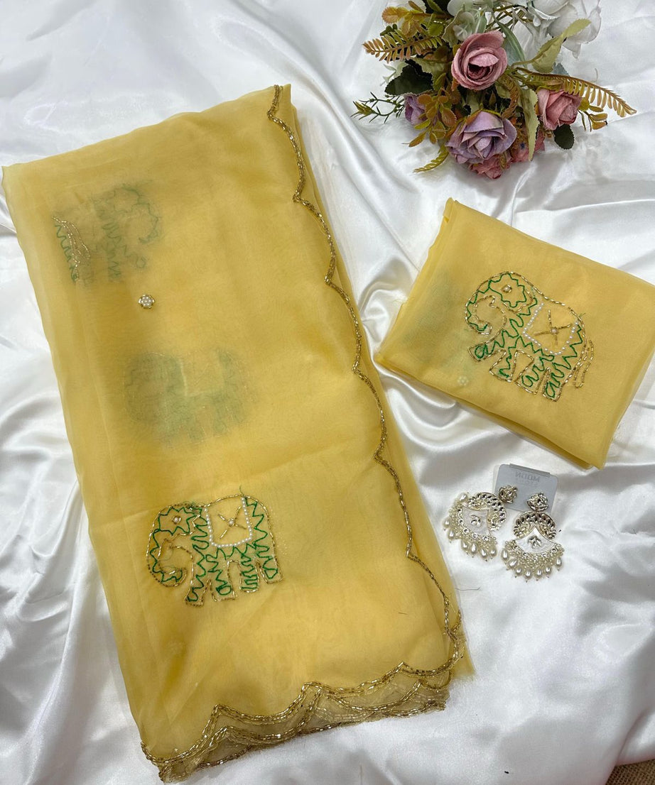 Soft Pure Organza Printed Beautiful Sari, Party Wear Saree With Blouse