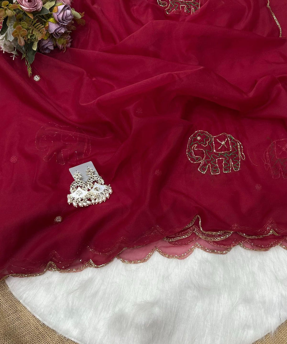 Soft Pure Organza Printed Beautiful Sari, Party Wear Saree With Blouse