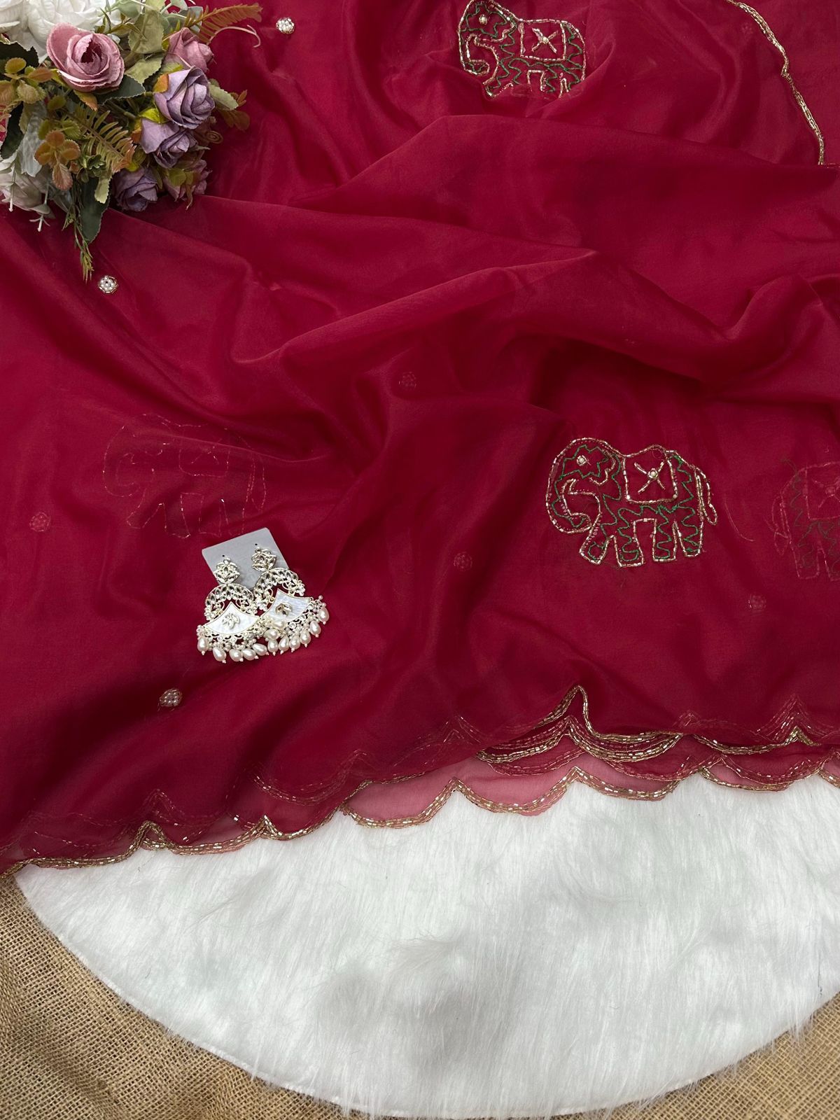 Soft Pure Organza Printed Beautiful Sari, Party Wear Saree With Blouse