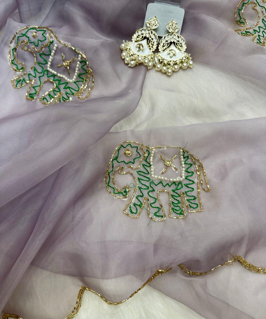 Soft Pure Organza Printed Beautiful Sari, Party Wear Saree With Blouse