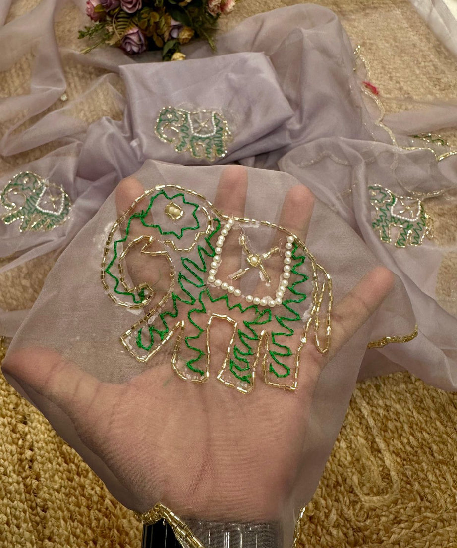 Soft Pure Organza Printed Beautiful Sari, Party Wear Saree With Blouse