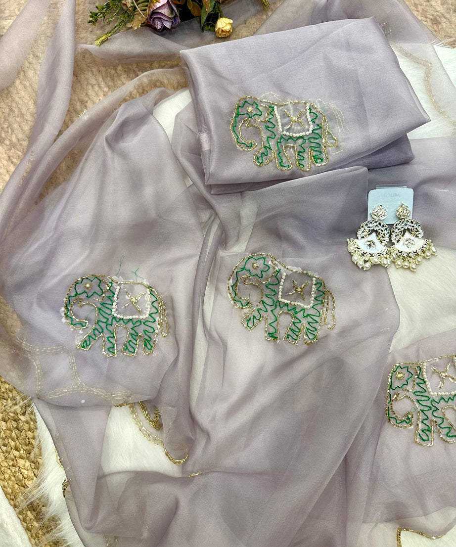 Soft Pure Organza Printed Beautiful Sari, Party Wear Saree With Blouse