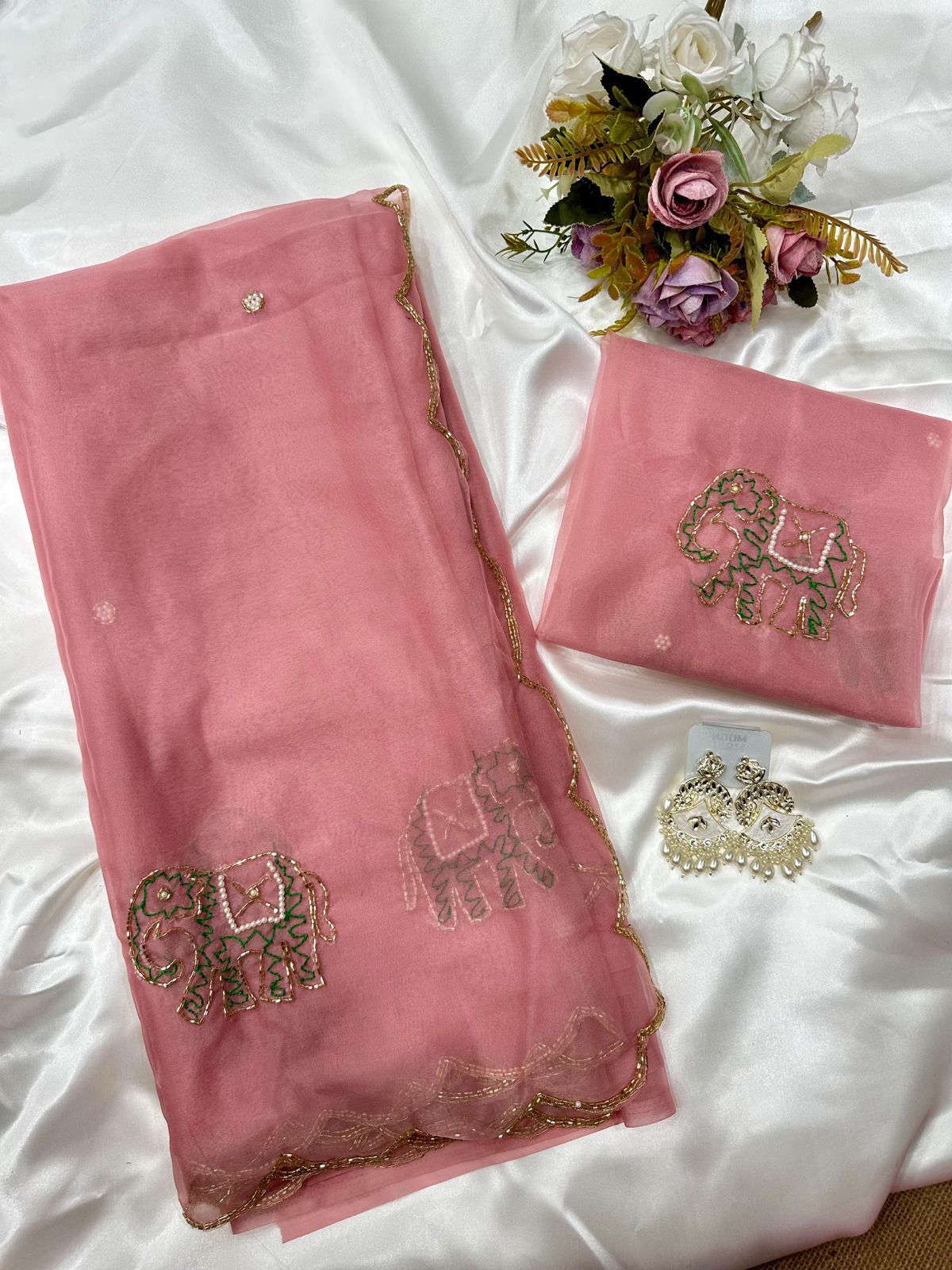 Soft Pure Organza Printed Beautiful Sari, Party Wear Saree With Blouse