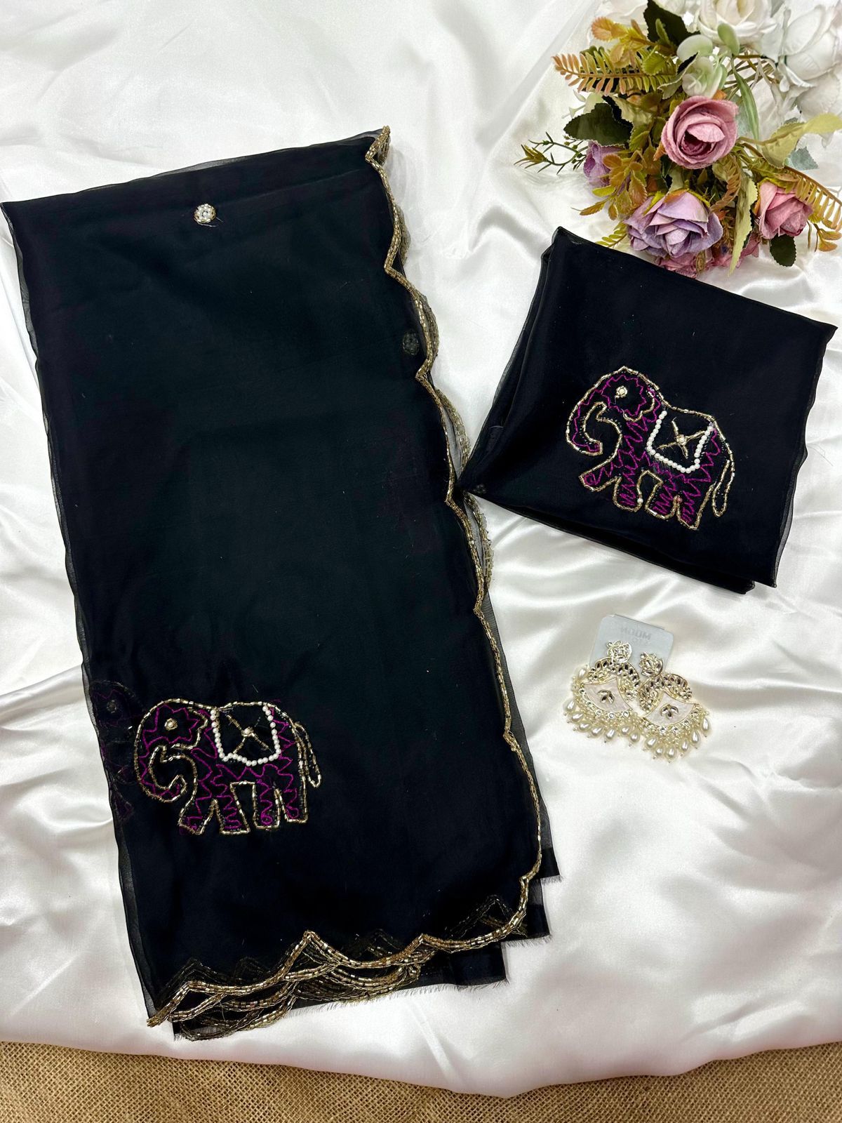 Soft Pure Organza Printed Beautiful Sari, Party Wear Saree With Blouse