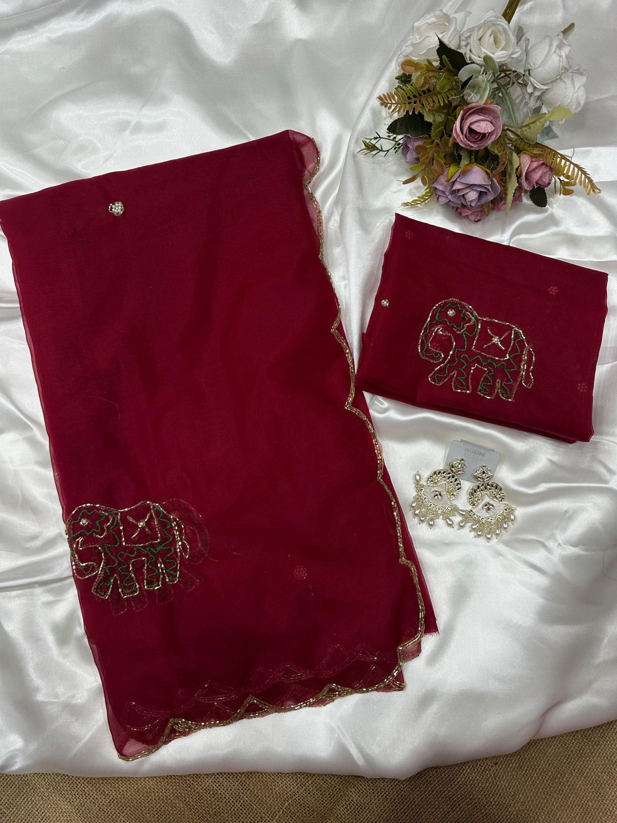 Soft Pure Organza Printed Beautiful Sari, Party Wear Saree With Blouse