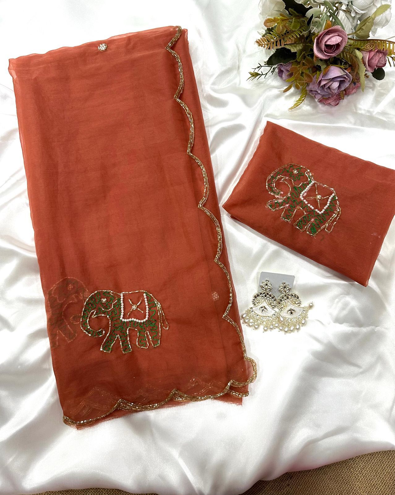 Soft Pure Organza Printed Beautiful Sari, Party Wear Saree With Blouse