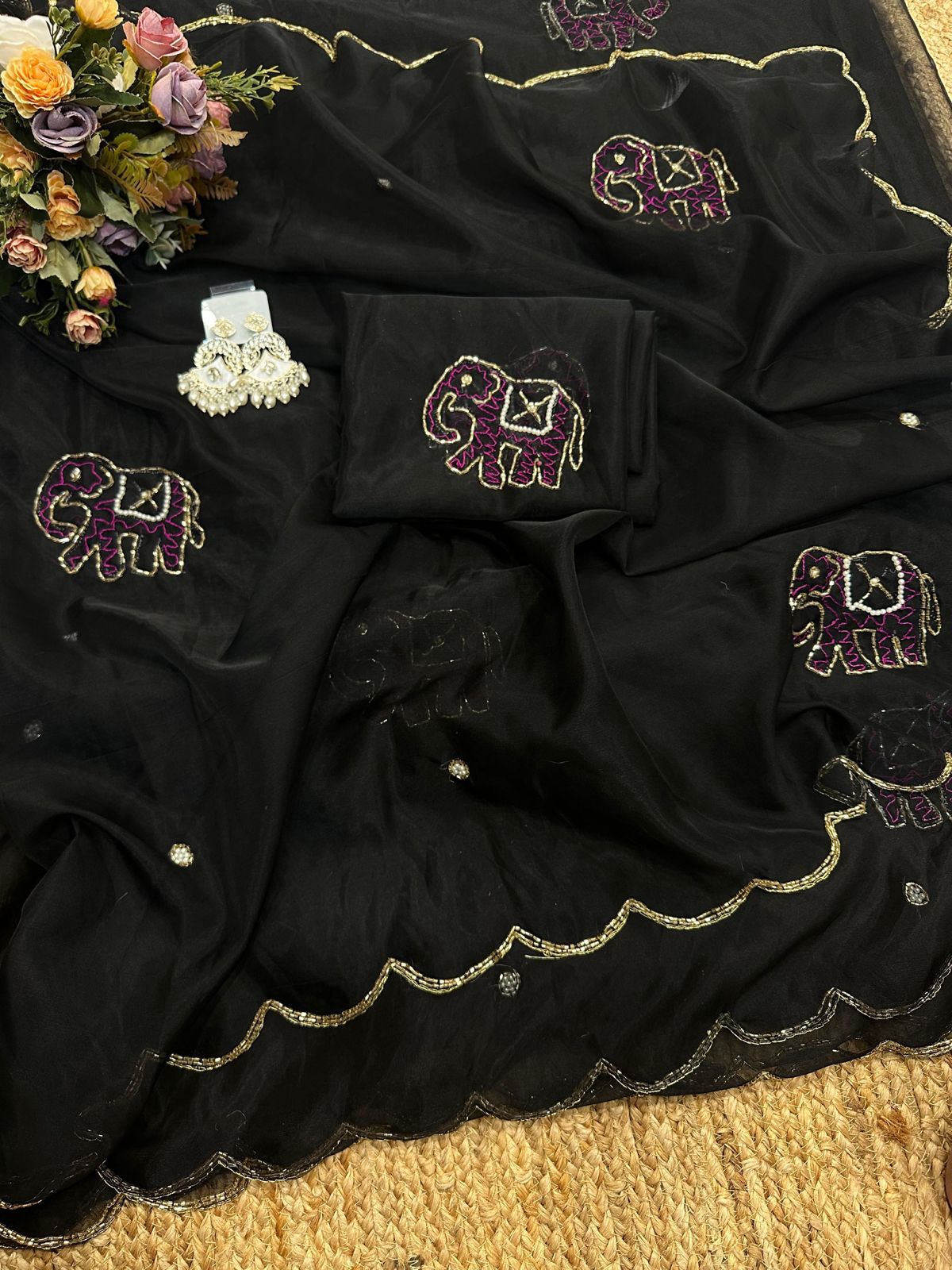 Soft Pure Organza Printed Beautiful Sari, Party Wear Saree With Blouse