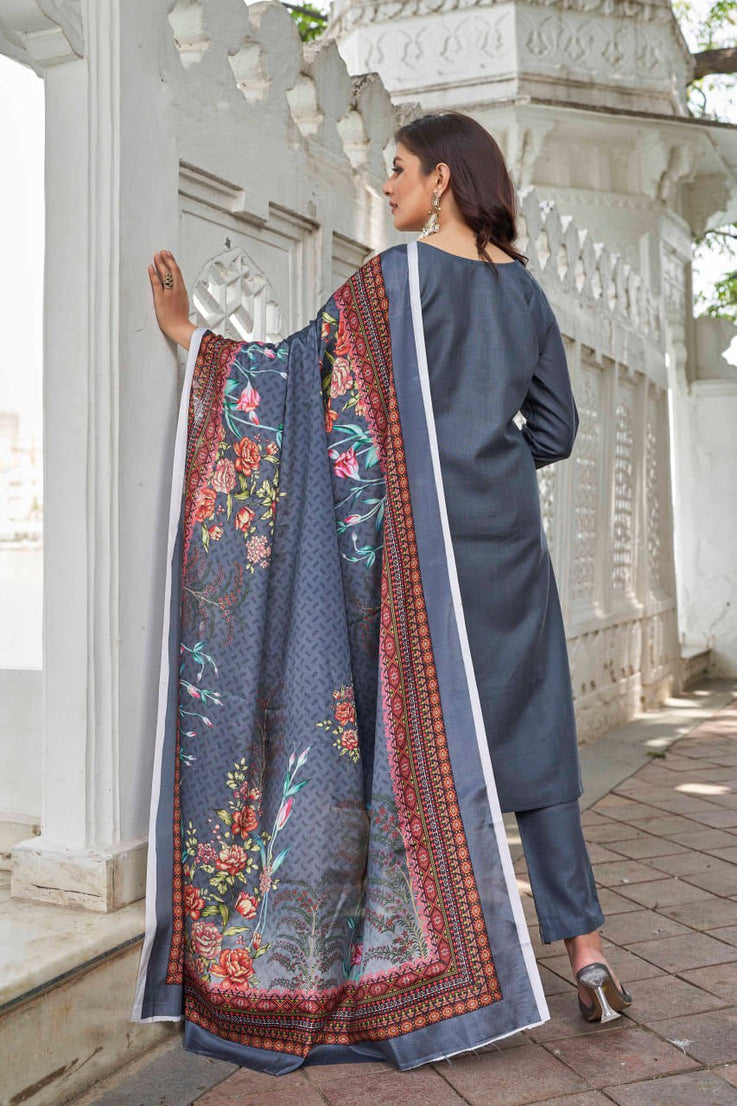 Cotton Blend Yoke Design Traditional Wear Top Pant & Dupatta