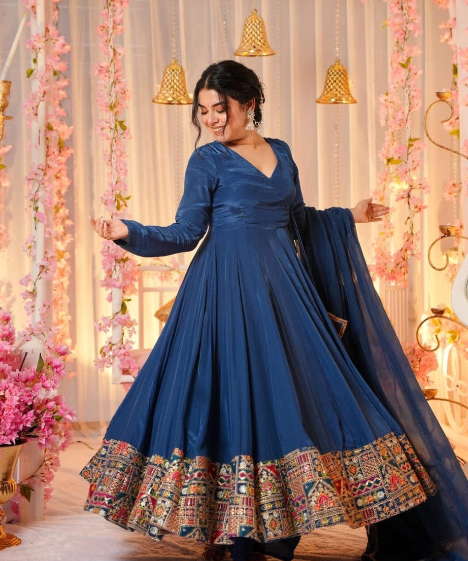Traditional Wear Beautiful Vichitra Silk Anarkali Kurta With Dupatta Suit