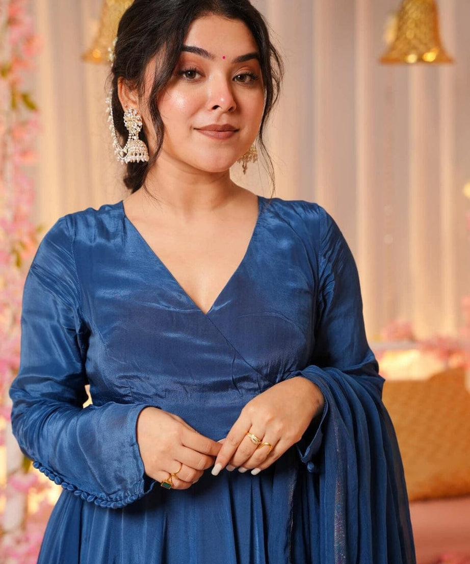 Traditional Wear Beautiful Vichitra Silk Anarkali Kurta With Dupatta Suit