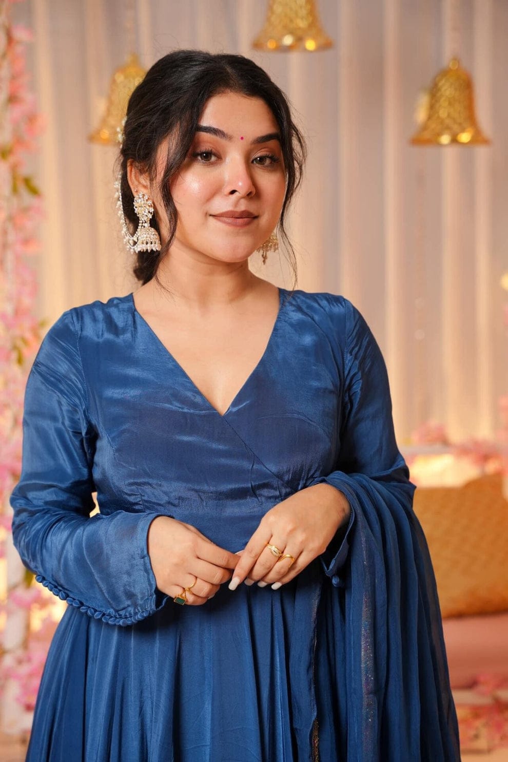 Traditional Wear Beautiful Vichitra Silk Anarkali Kurta With Dupatta Suit