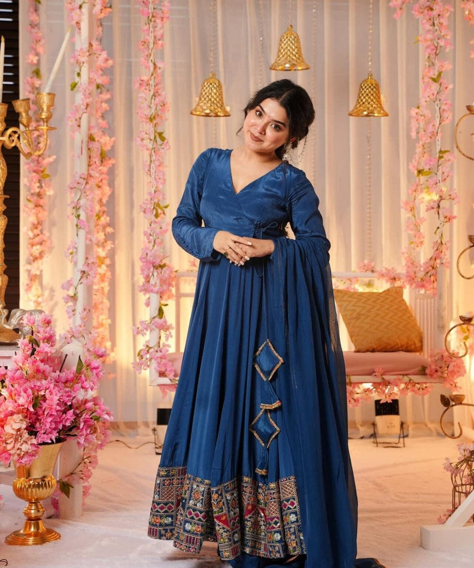 Traditional Wear Beautiful Vichitra Silk Anarkali Kurta With Dupatta Suit