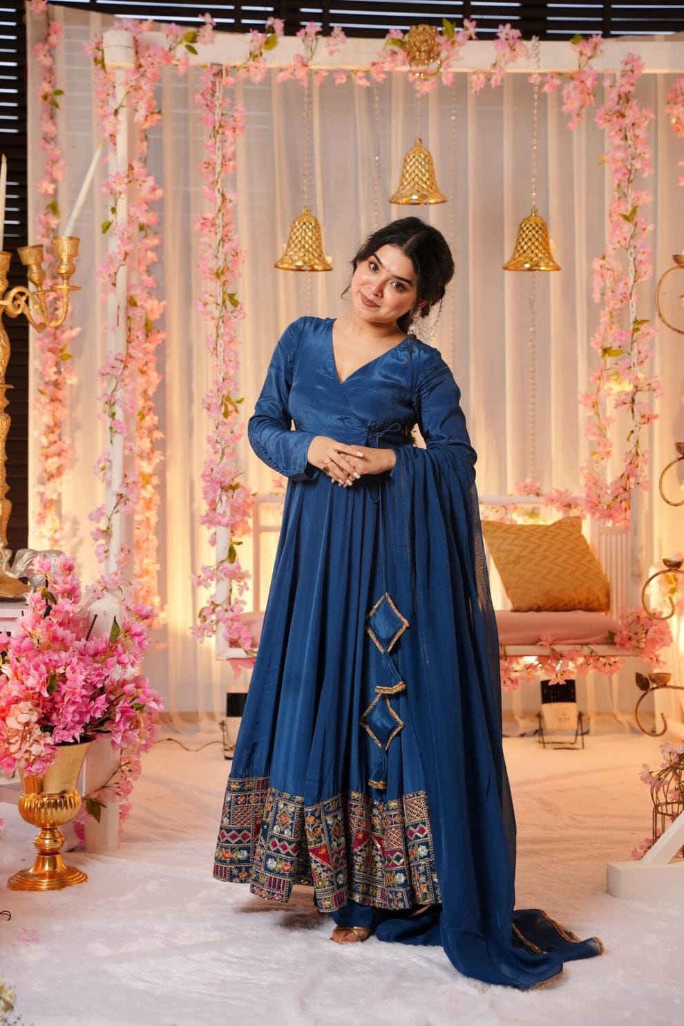 Traditional Wear Beautiful Vichitra Silk Anarkali Kurta With Dupatta Suit