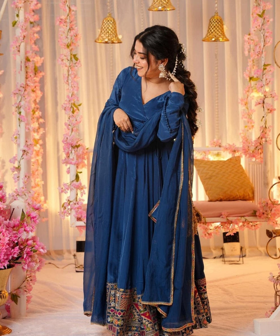 Traditional Wear Beautiful Vichitra Silk Anarkali Kurta With Dupatta Suit