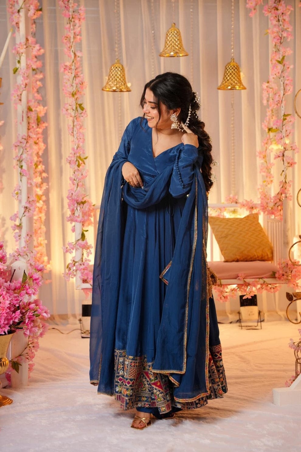 Traditional Wear Beautiful Vichitra Silk Anarkali Kurta With Dupatta Suit
