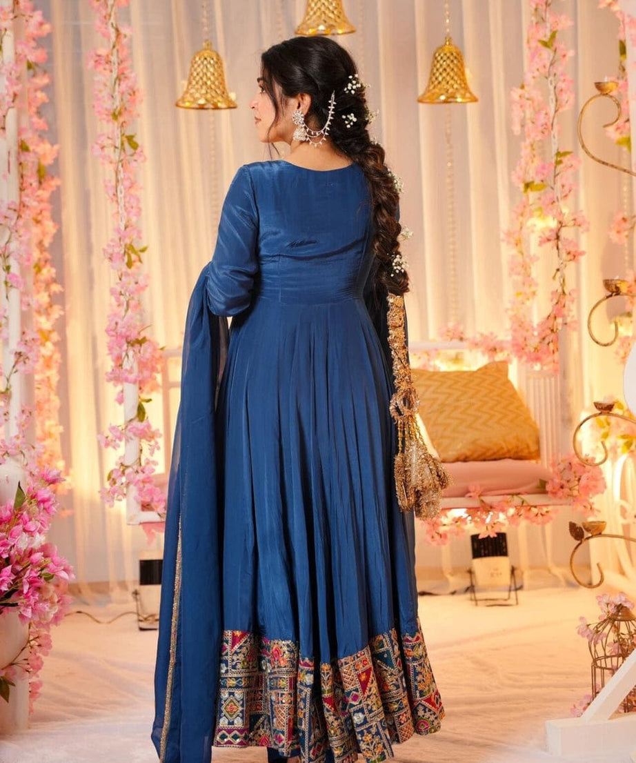 Traditional Wear Beautiful Vichitra Silk Anarkali Kurta With Dupatta Suit