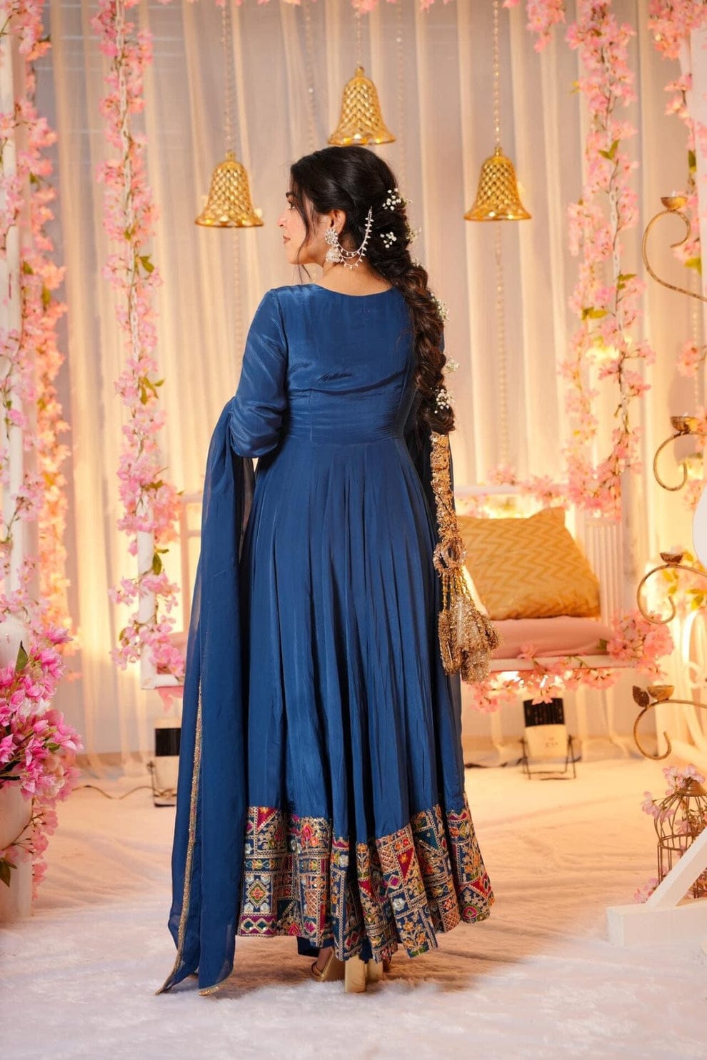 Traditional Wear Beautiful Vichitra Silk Anarkali Kurta With Dupatta Suit