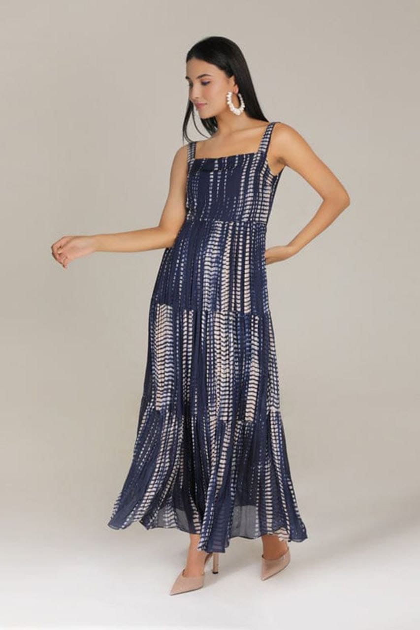 Fancy Georgette Chain Printed Party Wear Stylish Sleeveless Long Dress