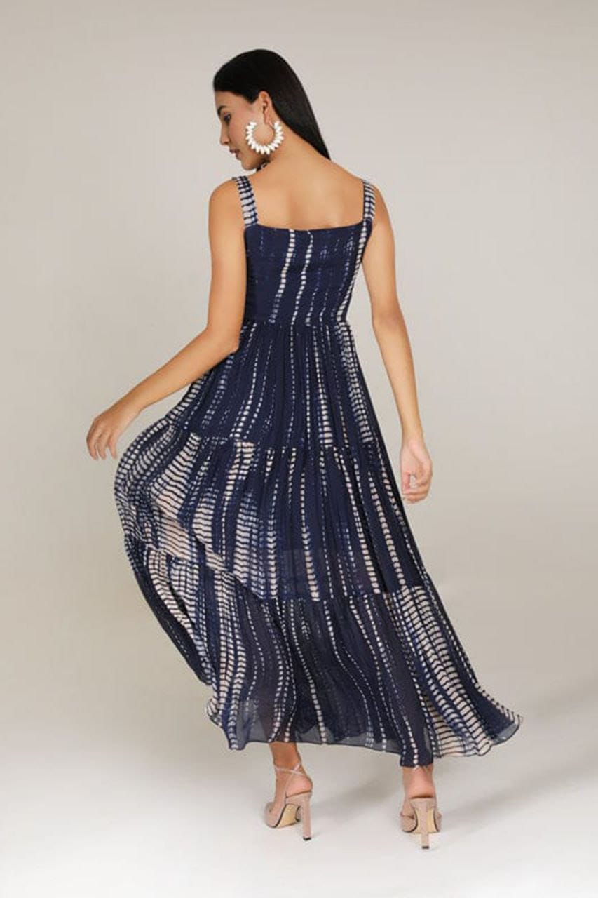 Fancy Georgette Chain Printed Party Wear Stylish Sleeveless Long Dress