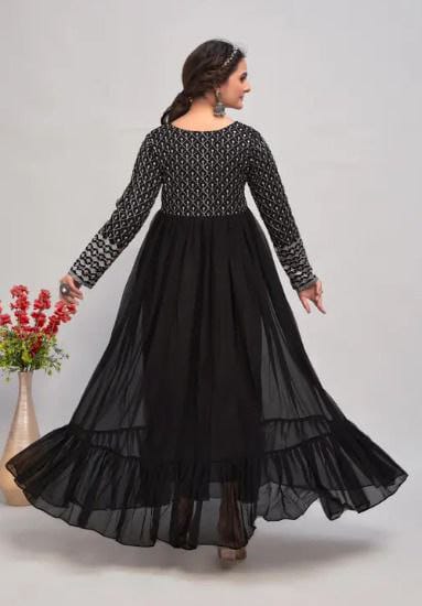 Black Embroidered Beautiful Georgette Long Anarkali Gown Dress