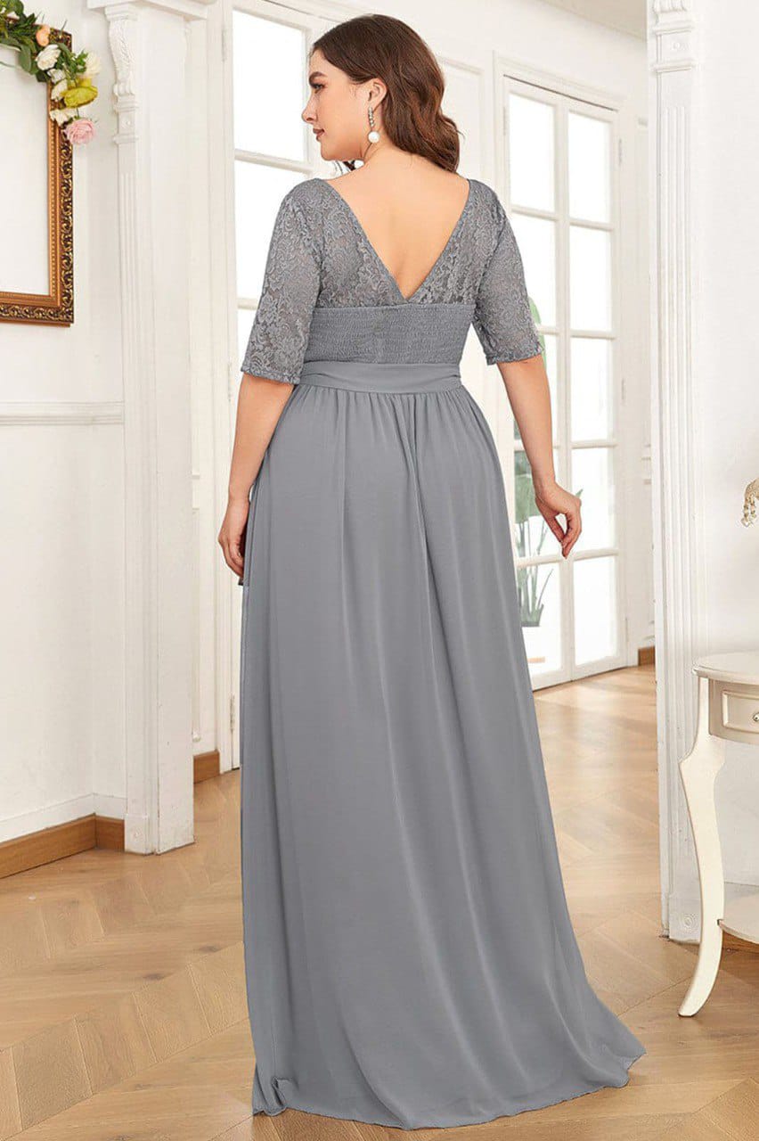 Grey Net Crepe Long Beautiful Party Wear Gown Dress With Belt For Women's