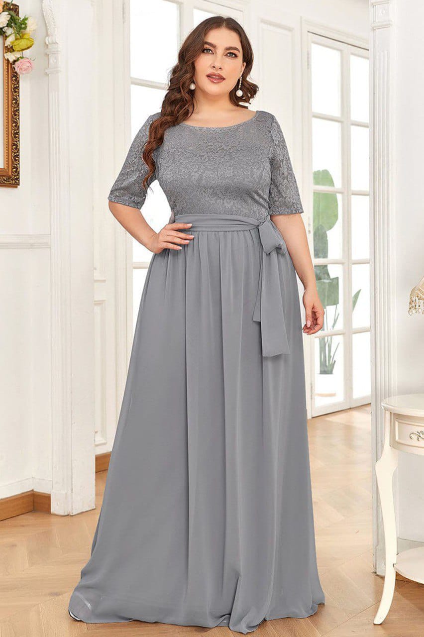 Grey Net Crepe Long Beautiful Party Wear Gown Dress With Belt For Women's