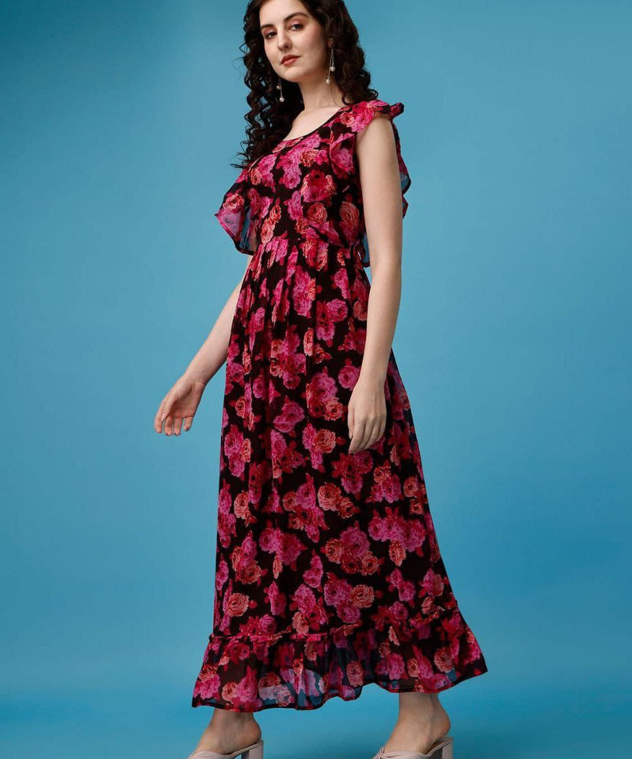 Stylish Beautiful Georgette Printed Long Flared Dress Gown