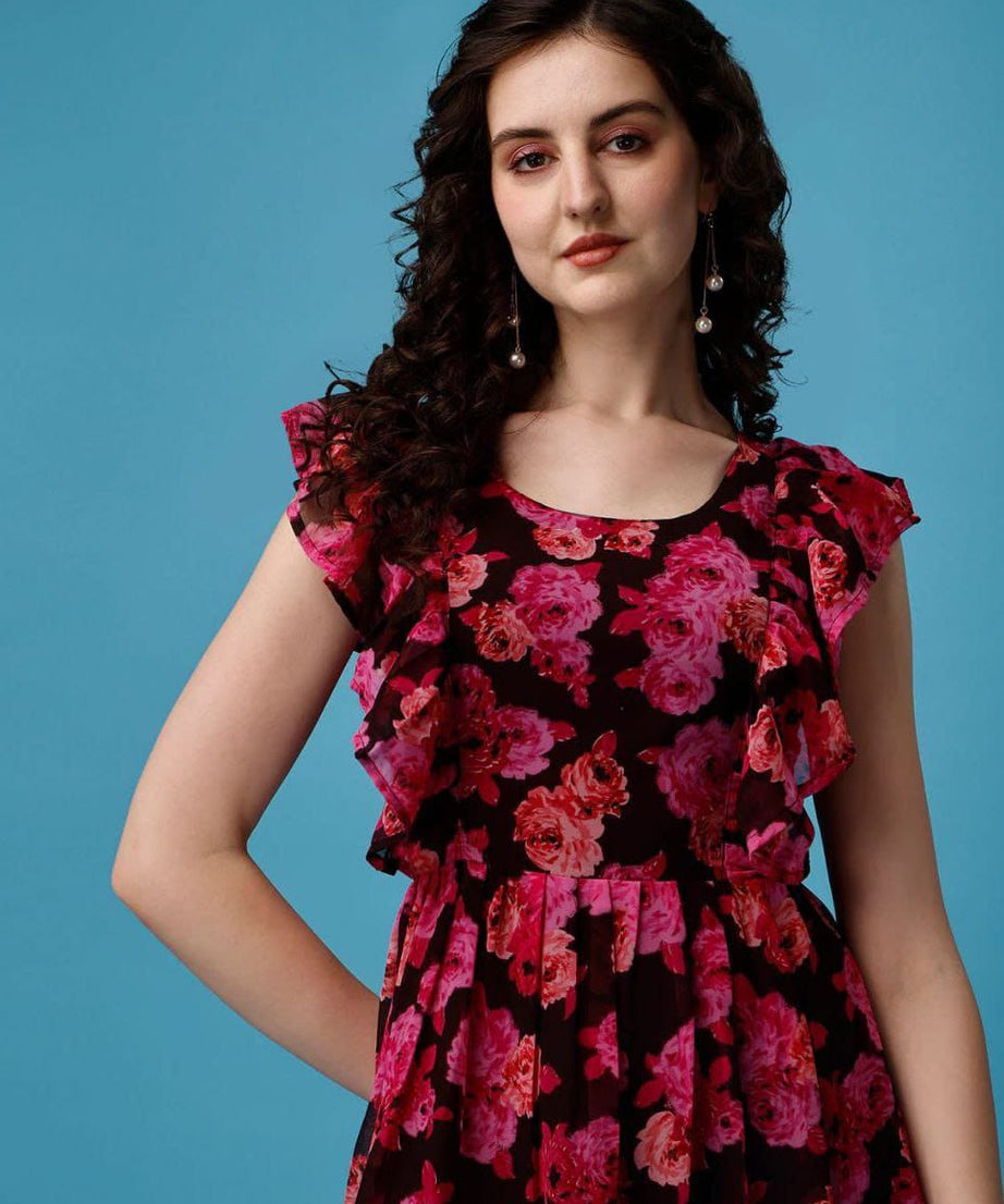 Stylish Beautiful Georgette Printed Long Flared Dress Gown