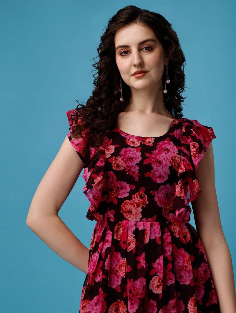 Stylish Beautiful Georgette Printed Long Flared Dress Gown