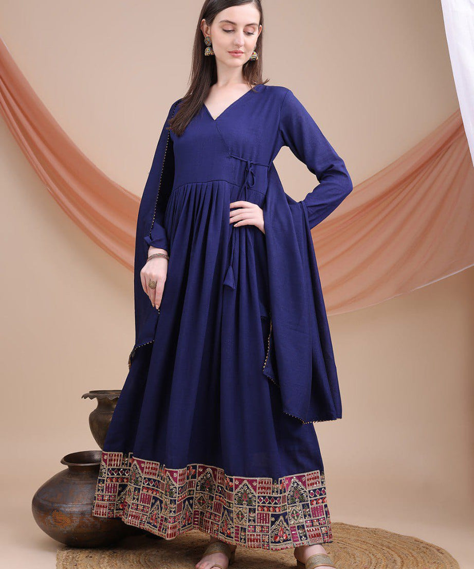 Vichitra Silk With Embroidery Work Anarkali Dress Gown For Women's