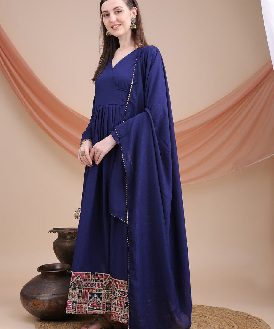 Vichitra Silk With Embroidery Work Anarkali Dress Gown For Women's