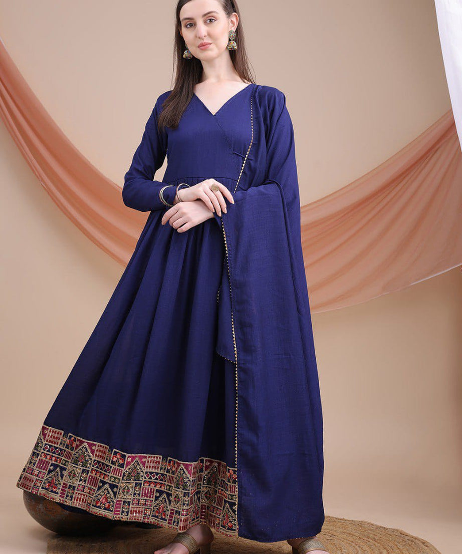 Vichitra Silk With Embroidery Work Anarkali Dress Gown For Women's