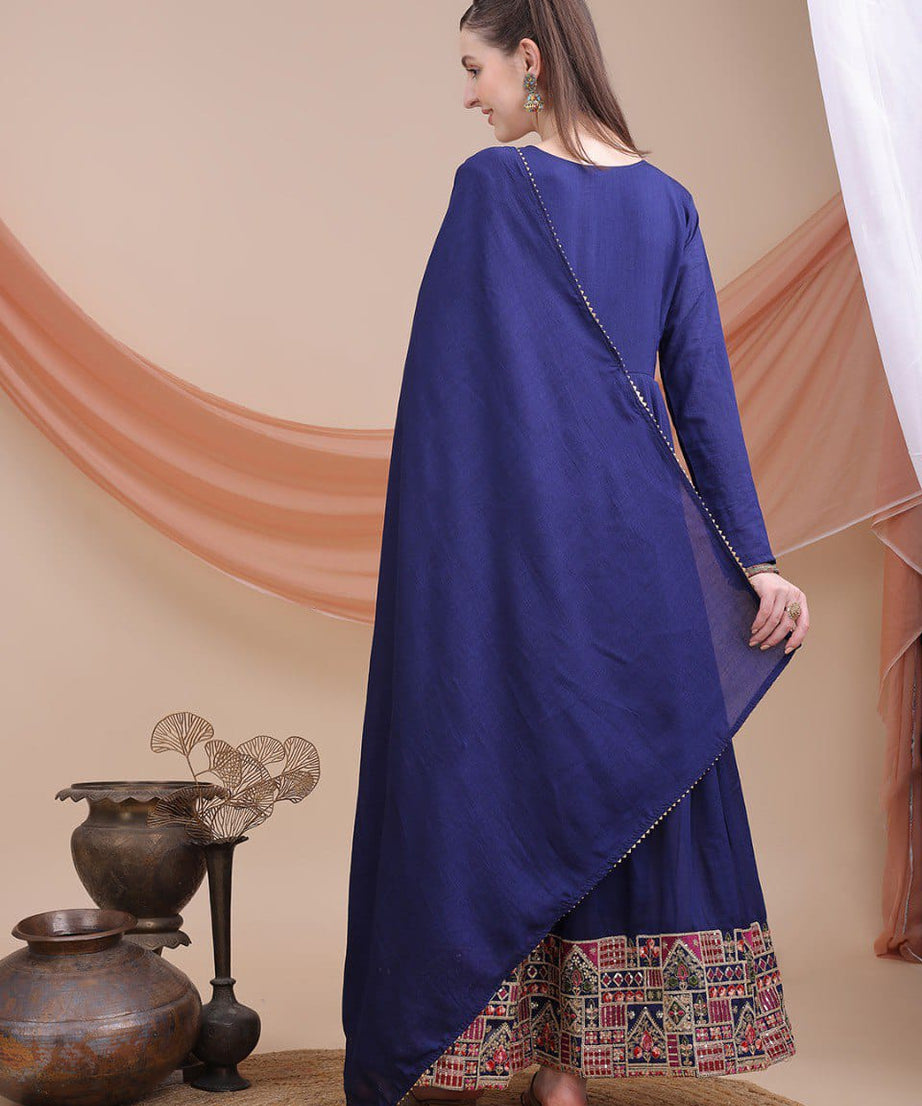 Vichitra Silk With Embroidery Work Anarkali Dress Gown For Women's