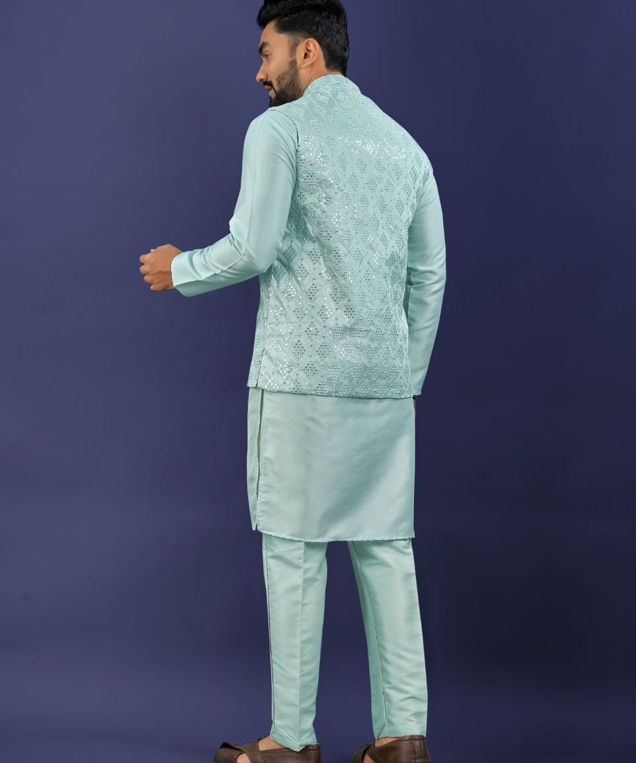 Premium Pure Silk Traditional Wear Kurta Pajama Set For Men's