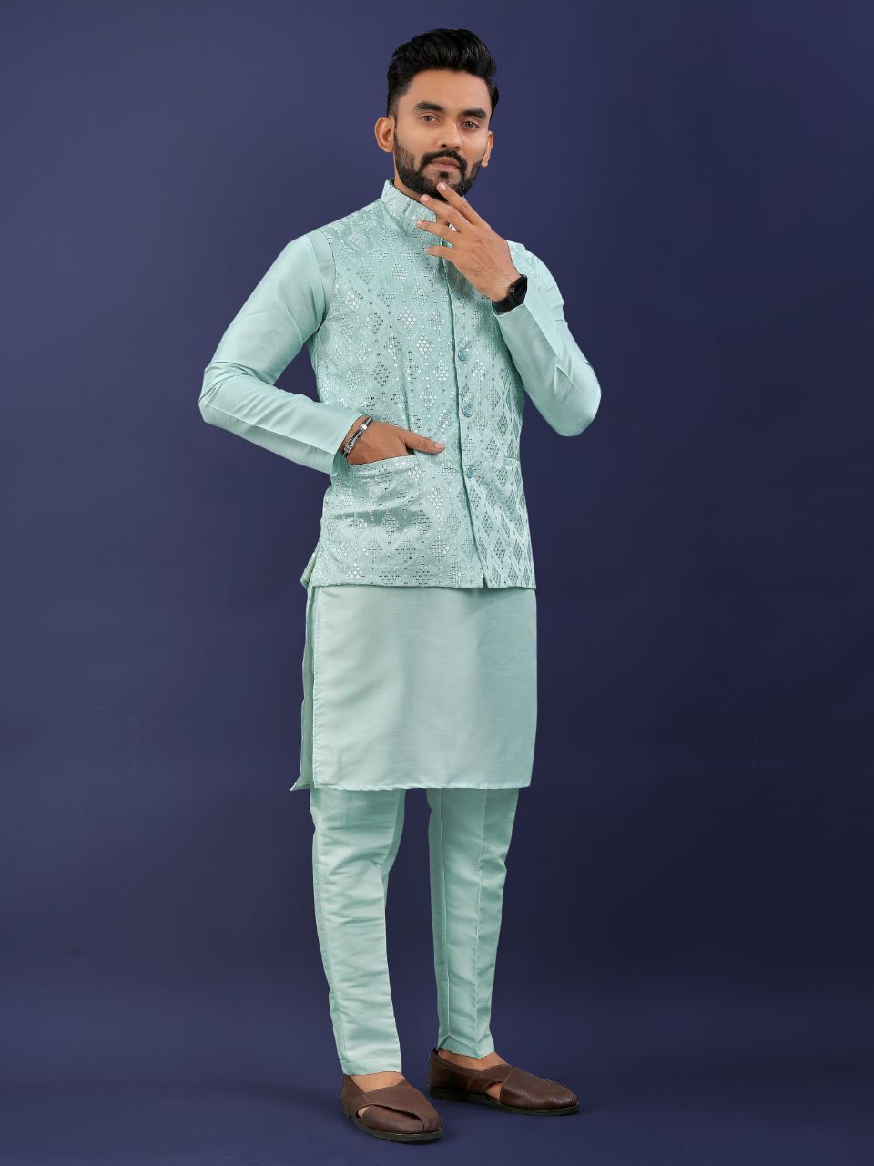 Premium Pure Silk Traditional Wear Kurta Pajama Set For Men's